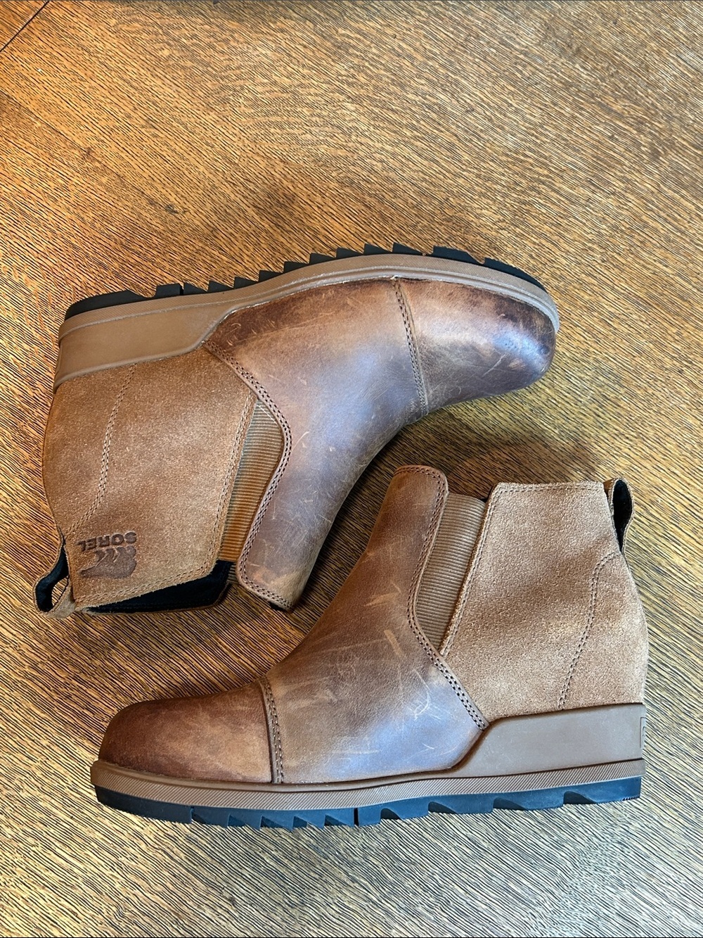 Sorel Evie Pull on Wedge Ankle Boots Women's Size 8 US Brown Leather & Suede - Picture 15 of 15